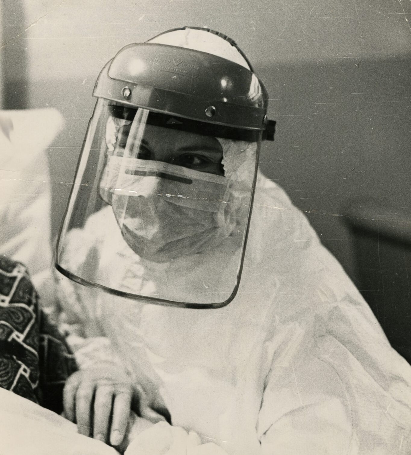 A nurse in protective clothing at Kings Cross Hospital in April 1977.