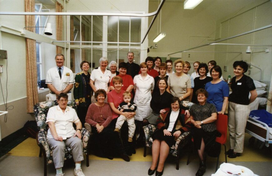 Staff at Dundee Royal Infirmary pose for a picture as they hold a farewell party in November 1998