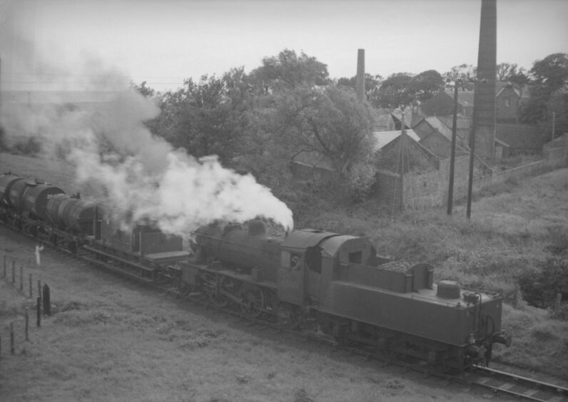 Shunting wagons on what remained of the former Carmyllie branch