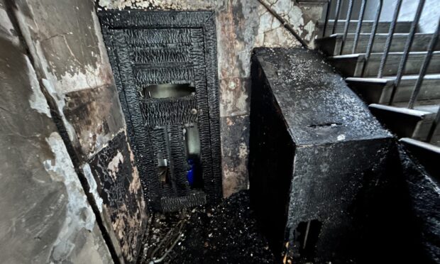Damage to the stairwell after the fire in Inverkeithing. Image: Neil Henderson/DC Thomson
