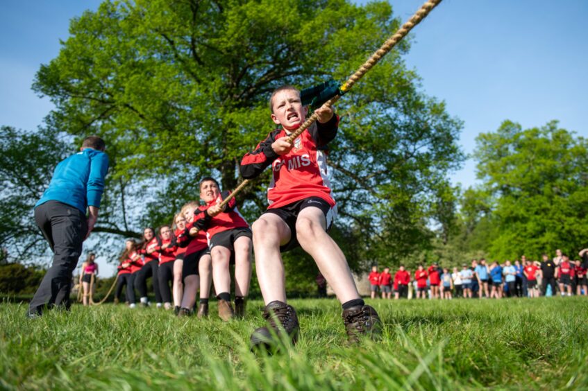 Angus schools tug o' war at Glamis Castle.