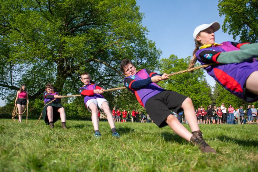 Angus schools tug o' war at Glamis Castle.
