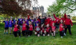 The victorious Glamis Primary School team with medallists Newtyle and Isla. Image: Kim Cessford/DC Thomson