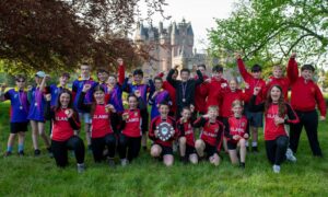 The victorious Glamis Primary School team with medallists Newtyle and Isla. Image: Kim Cessford/DC Thomson