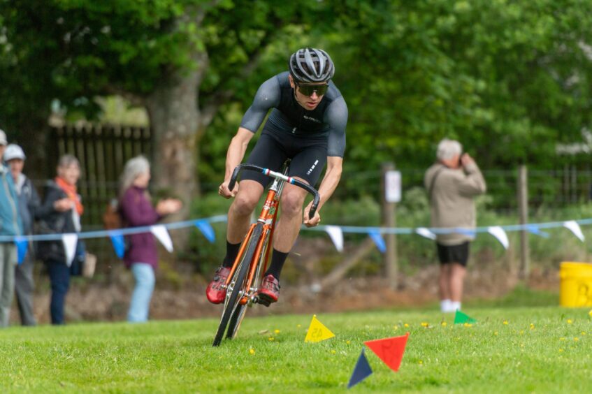 A cyclist taking part in the two-mile cycling race.