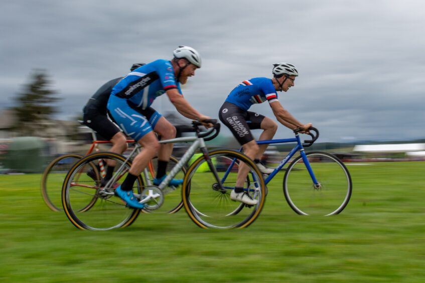 Cyclists take part in the two-mile race at the Blackford Highland Games.