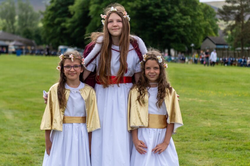 The queen of the games, Isla Leisk, with her attendants Emily Forsyth and Lara Reid