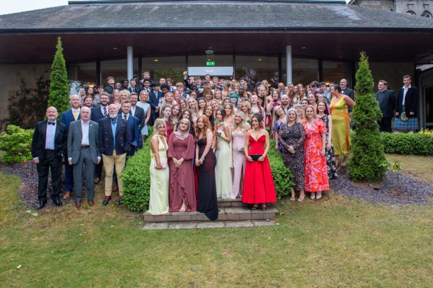 The S6 pupils and their teachers.