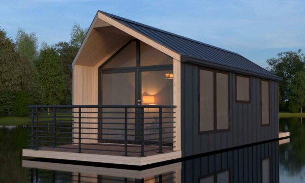 The Kingennie lodges would float on a former fishing lochan. Image: Voigt Architects