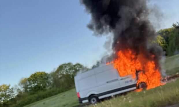 Firefighters were called after a van went on fire on Kinglassie Road in Glenrothes. Image: Matt Reid