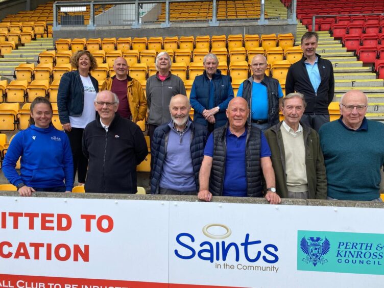 Prostate FFIT launch day at McDiarmid Park in Perth last June. Pictured on the right, back row, Gregor Cranston