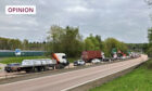 Traffic queueing on the Dundee-bound approach to the Swallow Roundabout. Image: Ellidh Aitken/DC Thomson