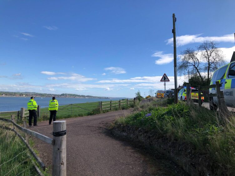 Police blocking access to the shoreline near Tayport.