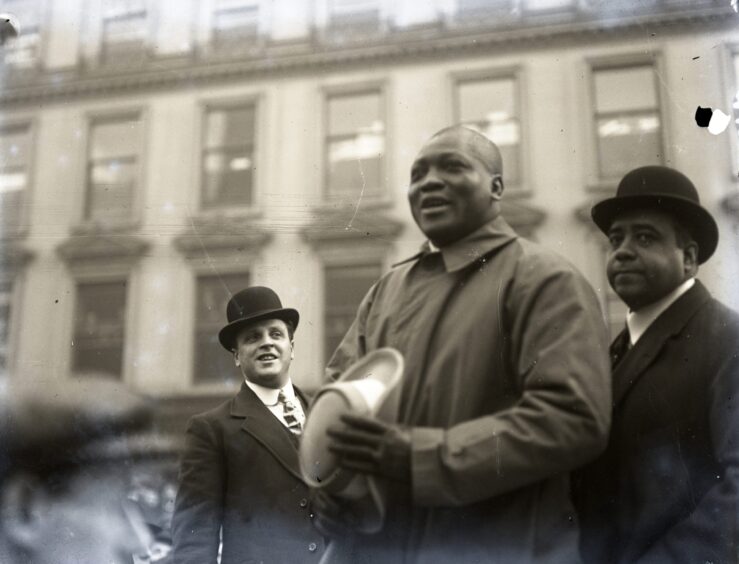 Boxer Jack Johnson during a visit to Dundee. 