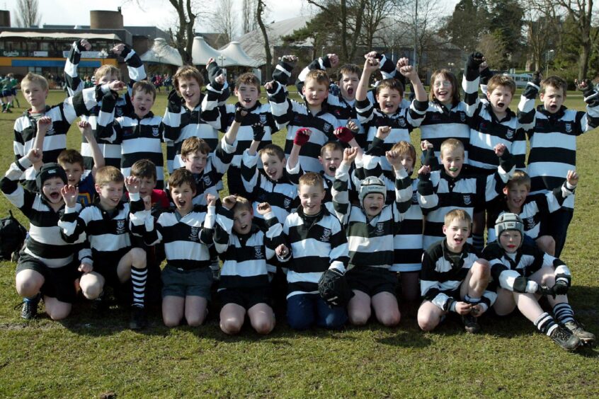 youngsters who competed in Perthshire Rugby Club's mini tournament line up for a picture at the end.