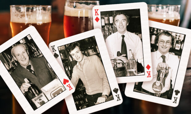 A montage of pictures of former Dundee pub landlords on playing cards