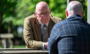 First Minister John Swinney being interviewed by The Courier's Sean O'Neil. Image: Richard Hancox/DC Thomson