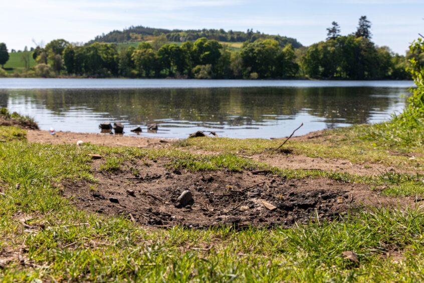 Burned grass with Loch of Clunie in background