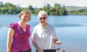 Two women standing in front of Loch of Clunie