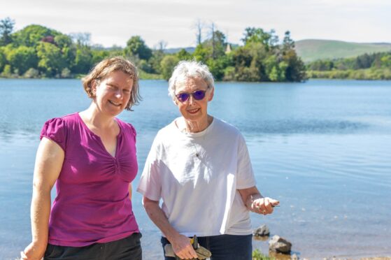 Two women standing in front of Loch of Clunie
