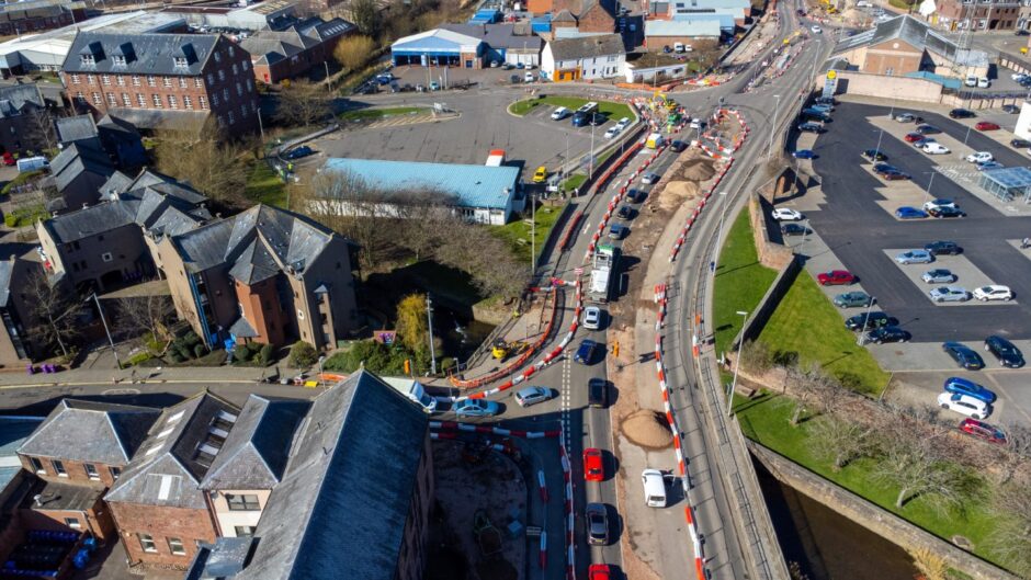 A drone shot of the roadworks taken in March,