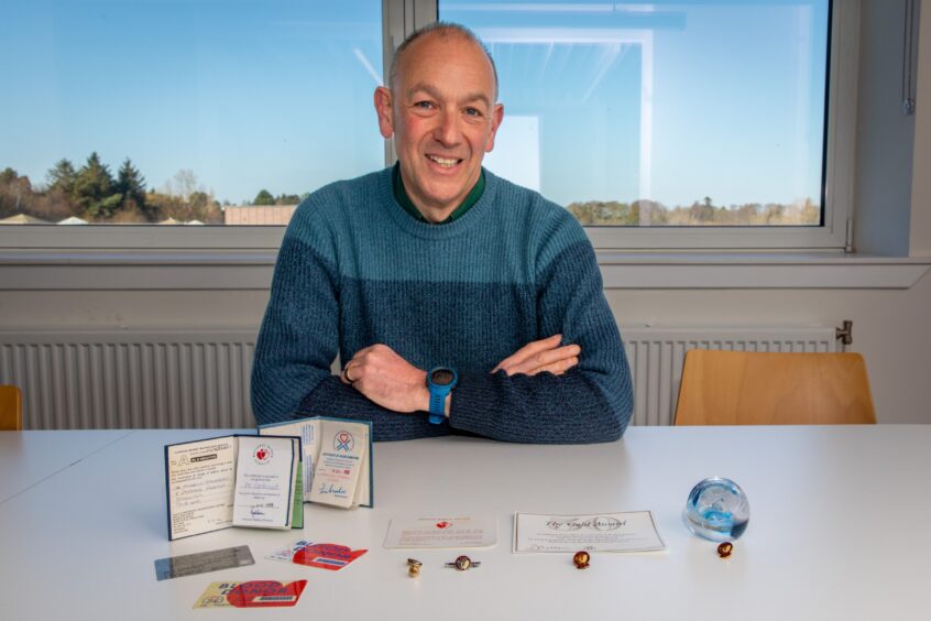 Martin has been awarded for his donations of blood throughout his years after first donation in the 1980s.