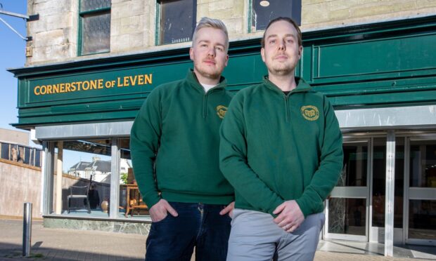 Owners Douglas and Brett Coupar-Fleming outside Cornerstone of Leven.