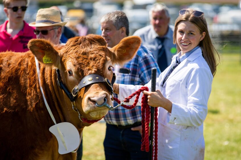 Beth Thomson with Limousin heifer Beath Tianna at the 2024 Fife Show. 