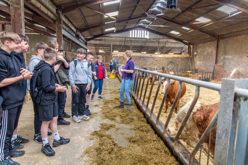 Bell Baxter High pupils at Hilltarvit Mains Farm.