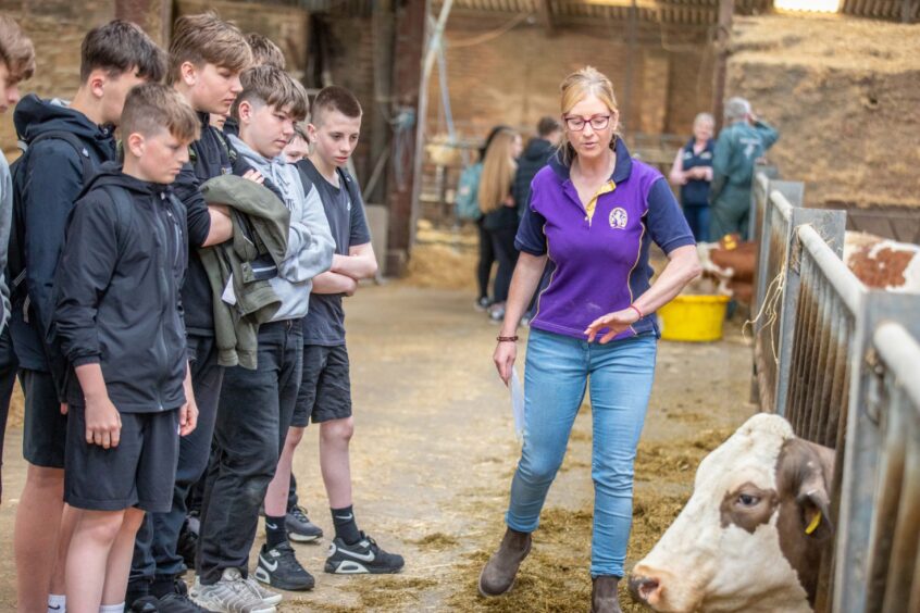 Farmer Lucy Whiteford takes pupils through the process of rearing beef cattle