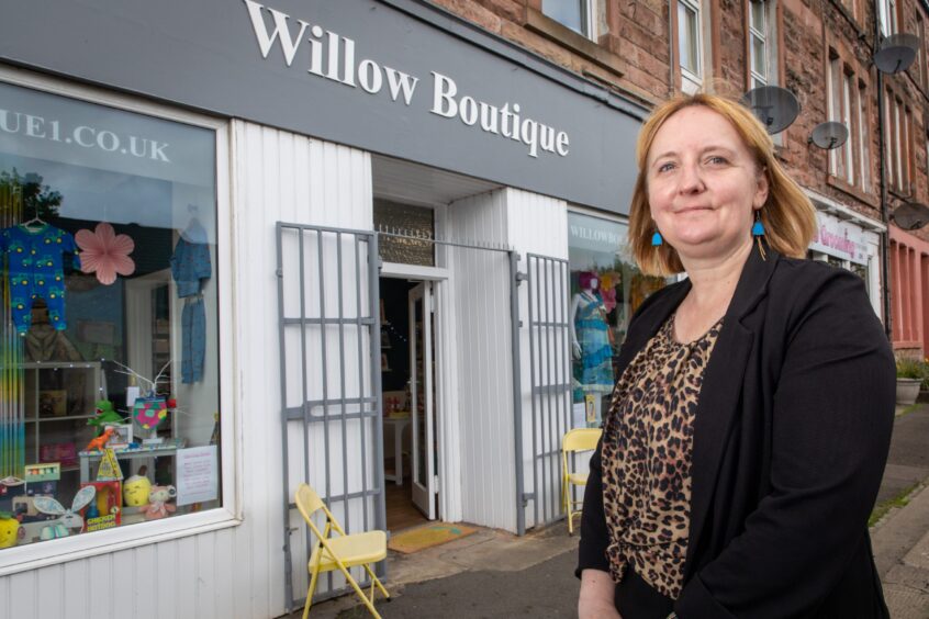Willow Boutique owner Gayle Blair standing outside of her shop Willow Boutique in Dunblane