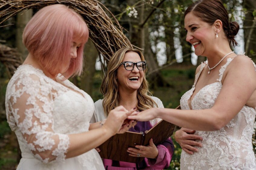 Fife wedding celebrant TJ with one of her wedding couples.