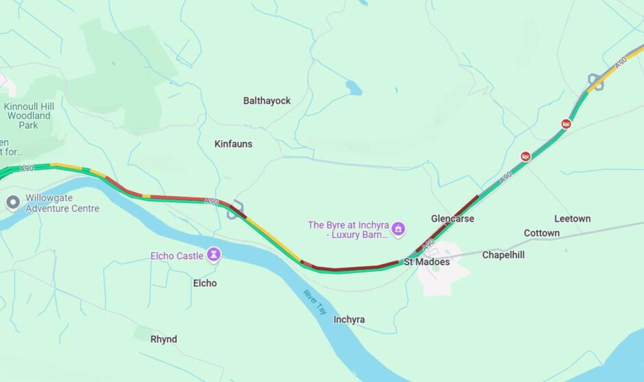 Queues of traffic on the A90 near Glendoick at 3.45pm.