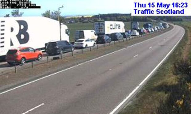 Queues of traffic on the A90 after the crash near Tealing.