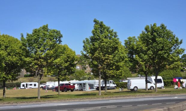 The caravans opposite Bridgeview Station Restaurant.
