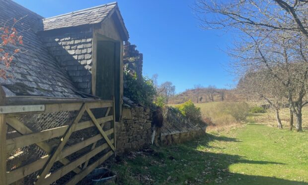 The 'Beatrix Potter' potting shed inside Tulliemet House's walled garden. Image: Ross Logan.