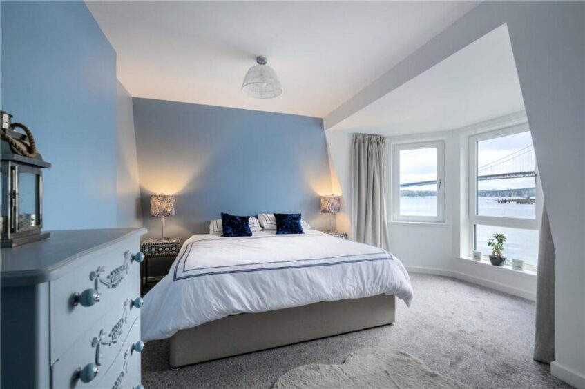 The master bedroom in the Fife home between the Forth Bridges for sale 