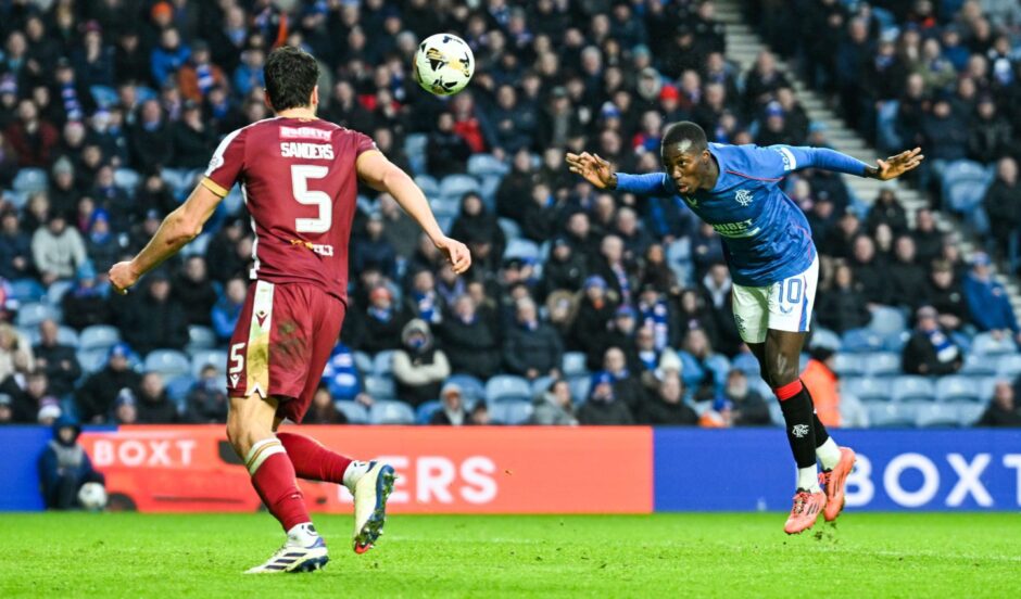 Mohamed Diomande scores against St Johnstone with a header.
