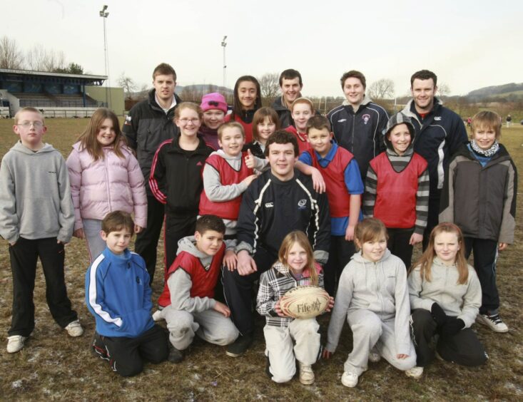 Pupils and helpers at the rugby festival.