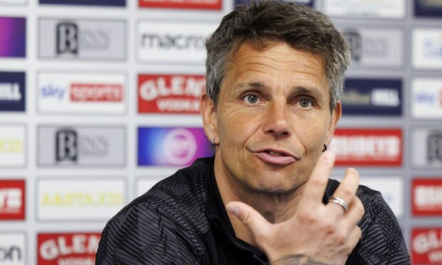 Simo Valakari makes a point during a St Johnstone press conference.