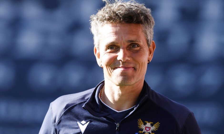 A smiling St Johnstone boss, Simo Valakari, before a game.