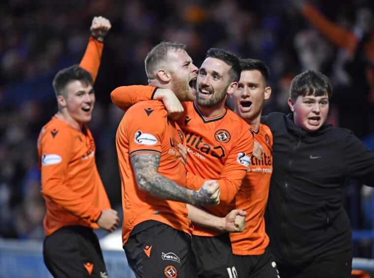 Mark Connolly celebrates a goal against Queen of the South during his Dundee United days
