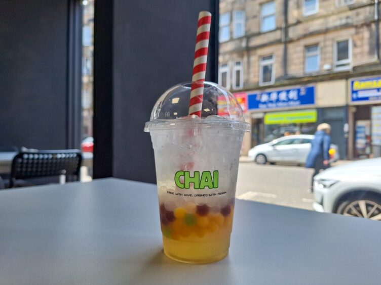The new cafe is serving bubble tea.
