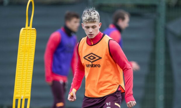 Ethan Drysdale watches the ball during a training session with previous club Hearts.