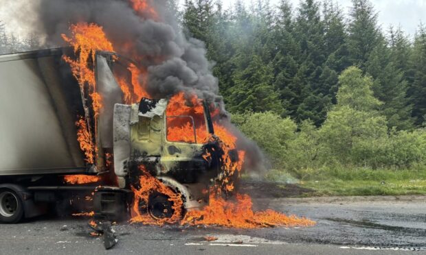 A Tesco lorry caught fire on the A84 near Glen Ogle