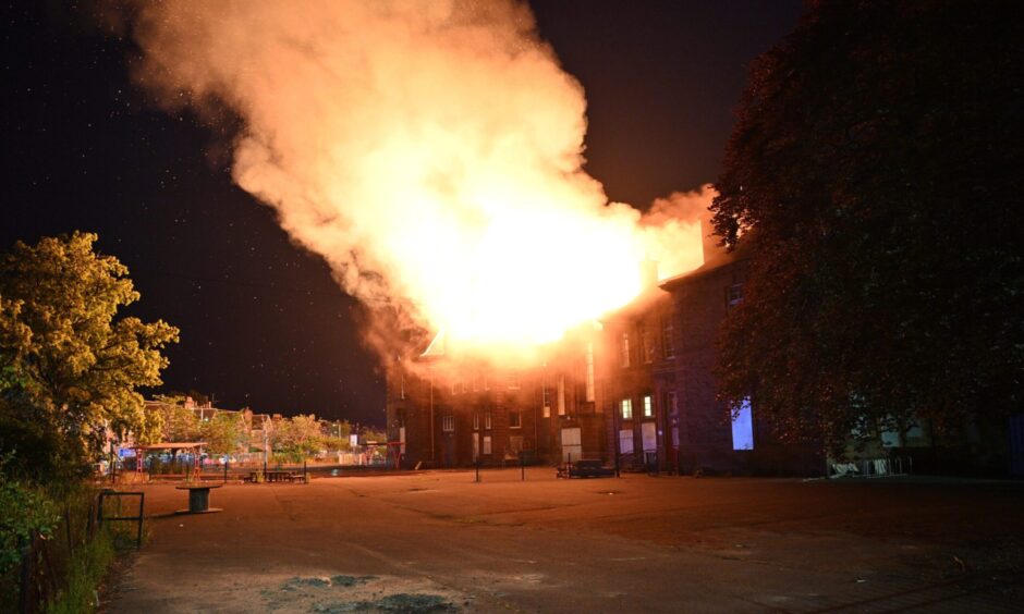 The fire at the former school in Perth. 