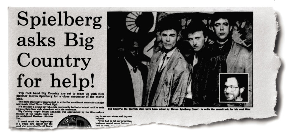 a newspaper clipping showing how the papers reported the Spielberg call to Big Country in 1987.