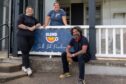 Three people in front of sign for Blend cafe at South Inch pavilion, Perth