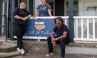 Three people in front of sign for Blend cafe at South Inch pavilion, Perth