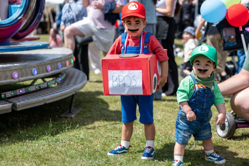 Fergus, age 3, and Cormac, 11 months, dressed as Mario and Luigi.